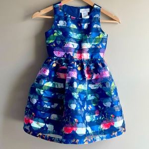 Lavender Girls Blue Floral Stripe Butterfly Dress
